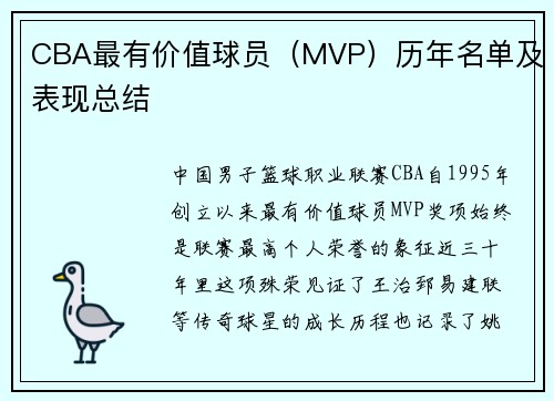 CBA最有价值球员（MVP）历年名单及表现总结